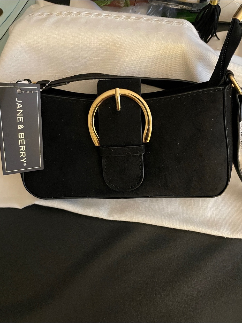 Jane & Jerry Black Suede Satchel/ Shoulder Bag NWT